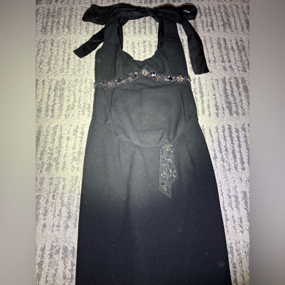 Vintage Louis Vuitton black beaded jewel midi evening dress sexy size 4-6 - Picture 4 of 11